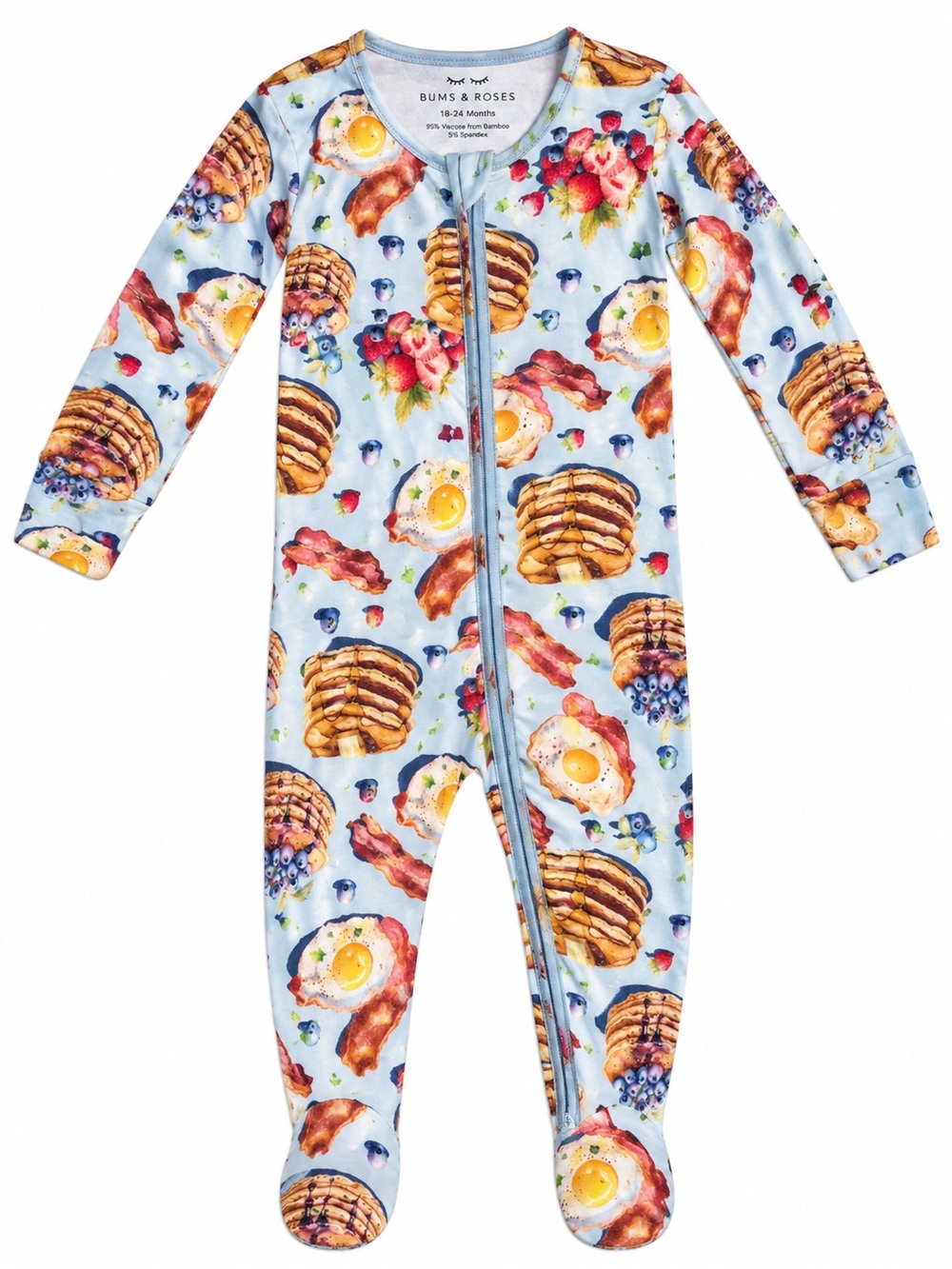 Bums & Roses Breakfast Bamboo Footie Pajamas 18-24M Bacon Pancakes
